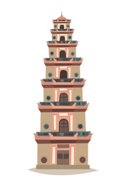 Vietnamca Pagoda vektör işareti. Pagoda Vietnam, tarihi görüş cazibe. Beyaz arka plan üzerinde izole düz çizgi film tarzı Vietnamca geleneksel kültürel simgeleri