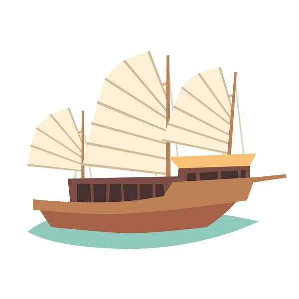 Vietnamese Boat Vector Illustration Asian Old Ship Icon Cartoon Flat — Stock Vector