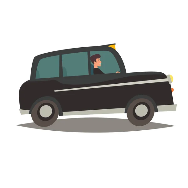 Londýn Taxi Vektorové Ilustrace Černé Auto Mužem Šťastná Řidič Izolované — Stockový vektor