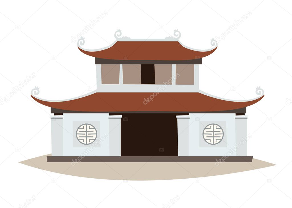 Vietnamese Pagoda vector sign. Pagoda in Vietnam, historic sight attraction. Flat cartoon style Vietnamese traditional cultural symbols isolated on white background
