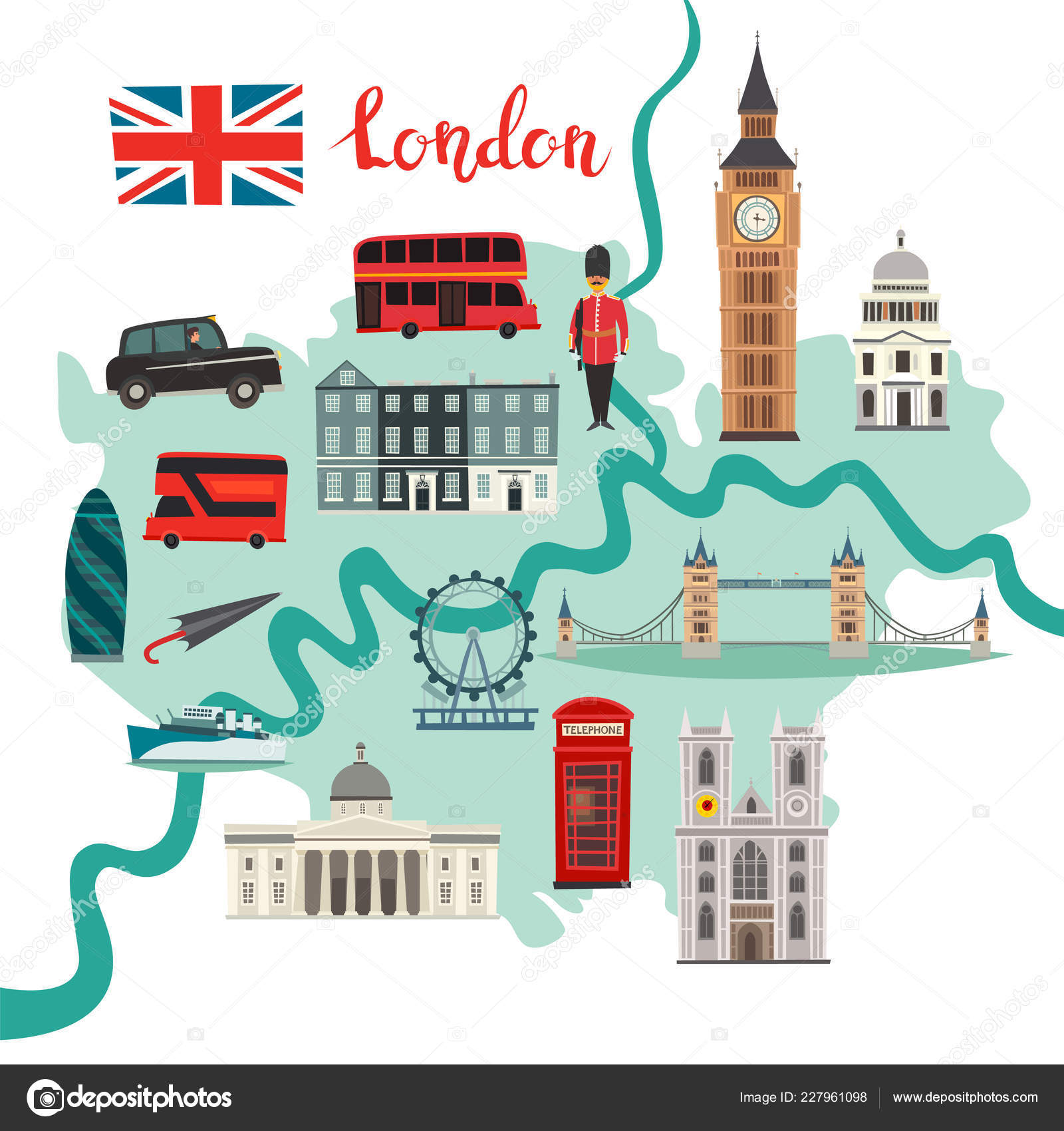 LONDON CITY MAP - Carte de Londres Stock Vector