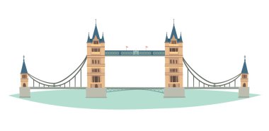Londra Köprüsü Kulesi vektör çizim. İngiltere'de landmark London şehir sembolü karikatür tarzı. İzole beyaz arka plan