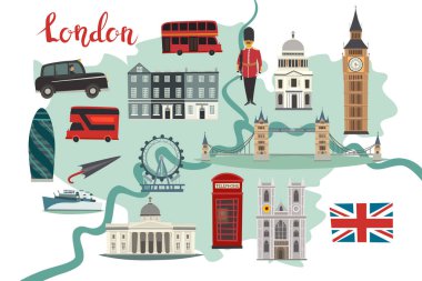 Londra resimli harita vektör. Soyut renkli atlas poster. Soyut Haritası resimli: Londra, İngiltere