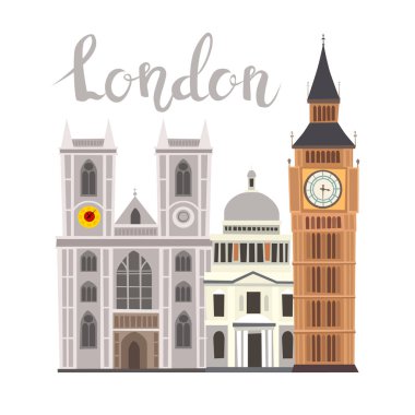 Londra sokak manzara vektör çizim. Mimari manzarası. İngiltere'de landmark London şehir sokak karikatür tarzı. Beyaz arka plan üzerinde izole. Londra cazibe el çekilmiş afiş