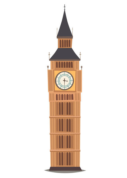 London landmark, Big Ben Clock-tower vector Illustration. England landmark, London city symbol cartoon style. Isolated white background