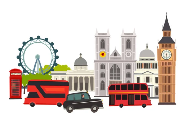 London Skyline Vector Ilustración Arquitectura Transporte Sitio Inglaterra Ciudad Londres — Vector de stock