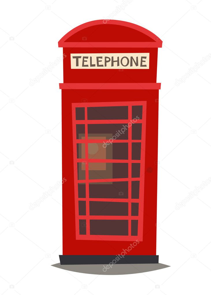 London phone booth vector Illustration. England landmark, London city symbol cartoon style. Isolated white background. Travel to United Kingdom Great Britain