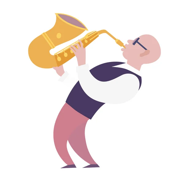 Barevná Ilustrace Vektorového Hráče Saxofon Saxofon Postavy Kresleném Stylu Izolované — Stockový vektor