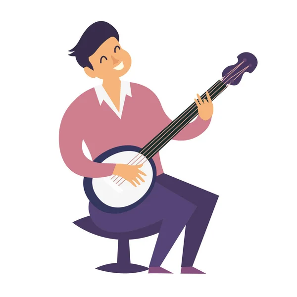 Banjo Giocatore Vettore Illustrazione Colorata Banjo Giocatore Personaggi Cartone Animato — Vettoriale Stock
