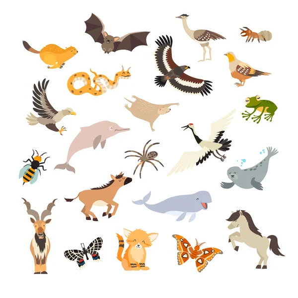Animales Conjunto Vectores Dibujos Animados Ilustración Dibujos Animados Aislada Sobre — Vector de stock