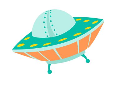 Ufo uzay gemisi vektör simgesi. Yabancı uzay gemisi karikatür etiket beyaz arka plan izole