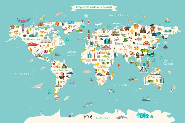 Monumentos Mapa Del Mundo Vector Ilustración Dibujos Animados Dibujos Animados — Archivo Imágenes Vectoriales