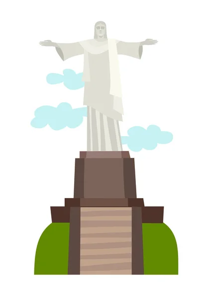 里约热内卢耶稣基督雕像的矢量图解 白色背景下孤立的巴西平面卡通风格图标中的雕像 — 图库矢量图片