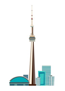 Kanada şehrinin ufuk çizgisi vektör çizimi. Toronto şehri düz çizgi film tarzı simgesi beyaz arkaplanda izole edildi