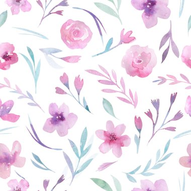 Çiçek desenli pembe çiçekler ve boho tarzı yeşil yaprakları ile