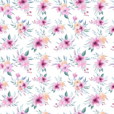 Çiçek desenli pembe çiçekler ve boho tarzı yeşil yaprakları ile