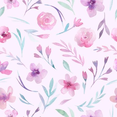 Çiçek desenli pembe çiçekler ve boho tarzı yeşil yaprakları ile