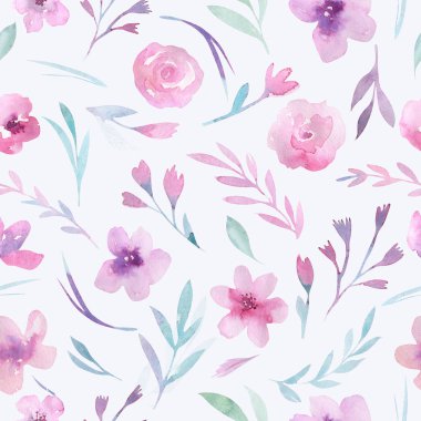 Çiçek desenli pembe çiçekler ve boho tarzı yeşil yaprakları ile