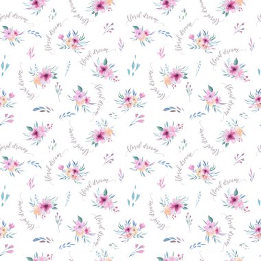 Pembe çiçekler ve yazı ile Seamless Modeli