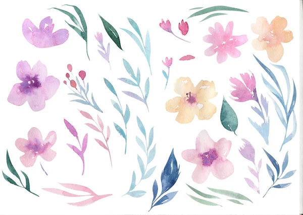 波西米亚风格的粉红色花和绿叶花图案 — 图库照片