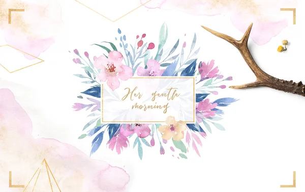 Hand Tekenen Groet Bruiloft Uitnodiging Met Bloemen — Stockfoto