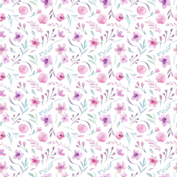 Floral Pattern Pink Flowers Green Leaves Boho Style — Stock Photo, Image