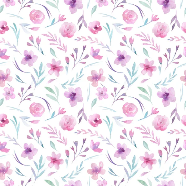 Floral Pattern Pink Flowers Green Leaves Boho Style — Stock Photo, Image