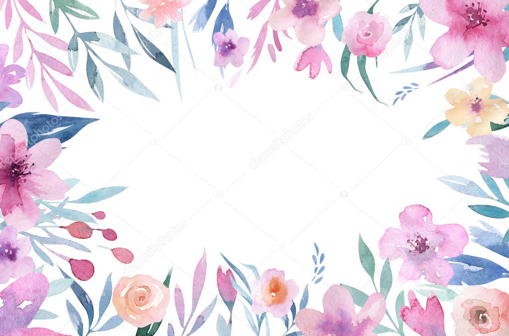 Hand drawn floral frame on white background