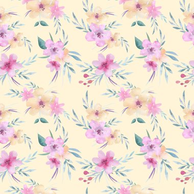 Çiçek desenli pembe çiçekler ve boho tarzı yeşil yaprakları ile