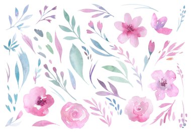 Çiçek desenli pembe çiçekler ve boho tarzı yeşil yaprakları ile