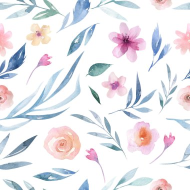 Çiçek desenli pembe çiçekler ve boho tarzı yeşil yaprakları ile