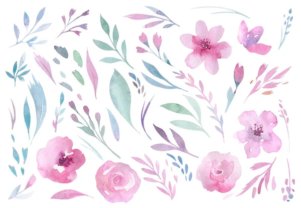 自由奔放に生きるスタイルの緑の葉とピンクの花の花のパターン — ストック写真