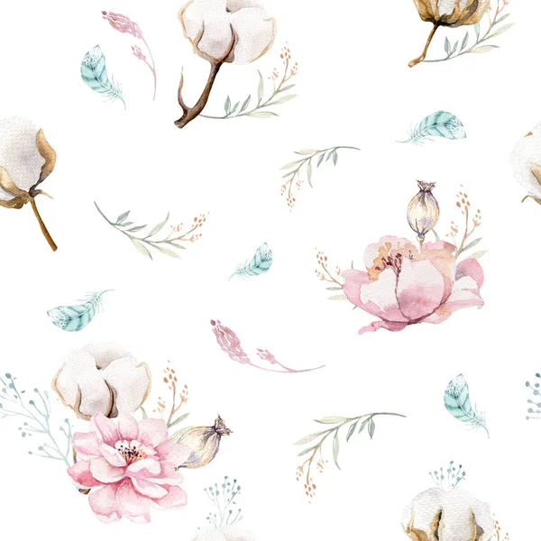 Aquarelle Motif Floral Sans Couture Avec Coton Motifs Naturels Bohême — Photo