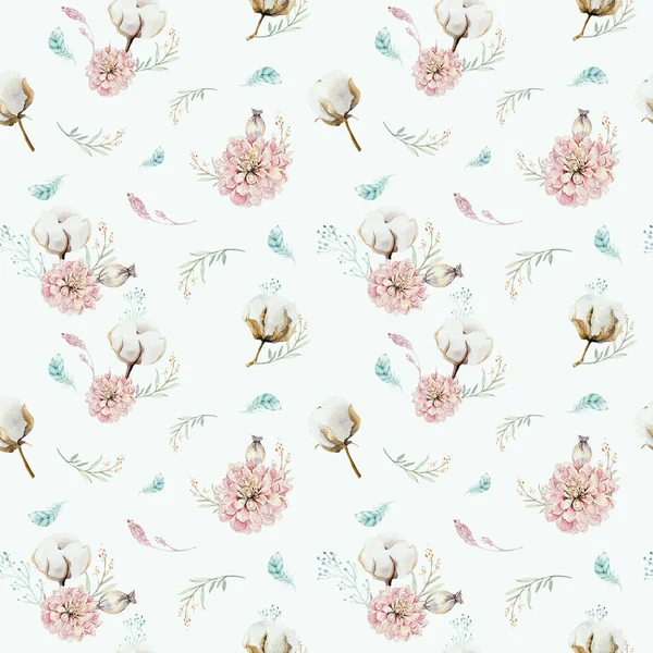 Aquarelle Motif Floral Sans Couture Avec Coton Motifs Naturels Bohême — Photo