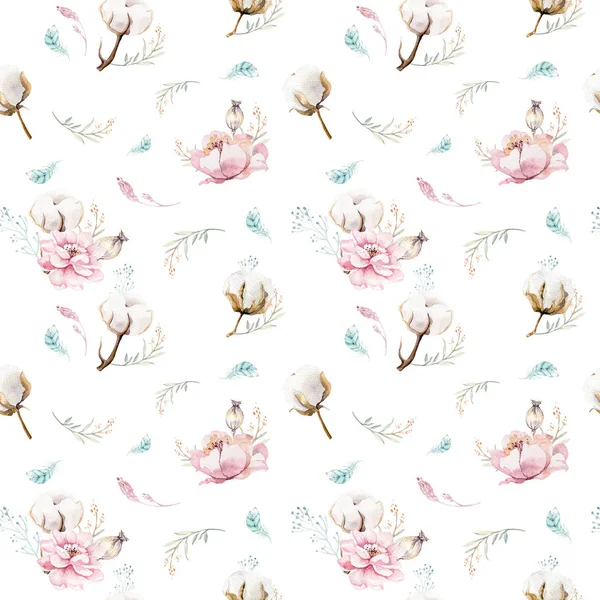 Aquarelle Motif Floral Sans Couture Avec Coton Motifs Naturels Bohême — Photo