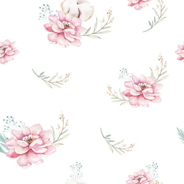 Aquarelle Motif Floral Sans Couture Avec Coton Motifs Naturels Bohême — Photo