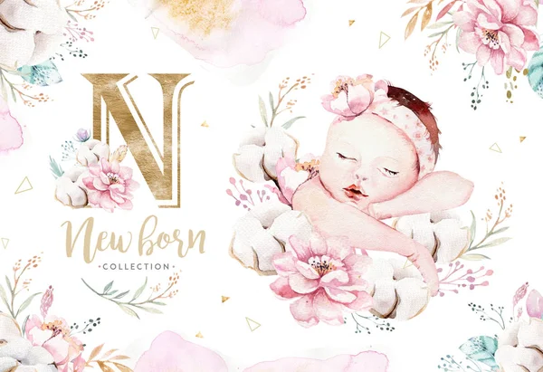 Niedliches Neugeborenes Aquarell Baby Neugeborenes Kind Illustration Mädchen Junge Malerei — Stockfoto