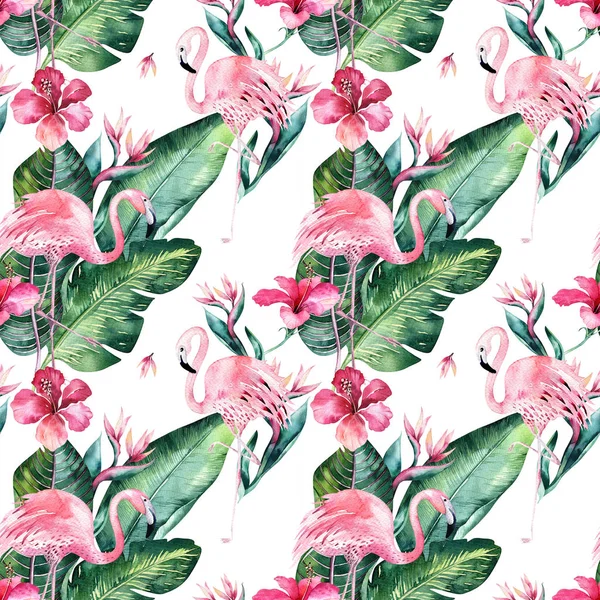 Tropical Seamless Floral Summer Pattern Background Tropical Palm Leaves Pink — Stock Photo, Image