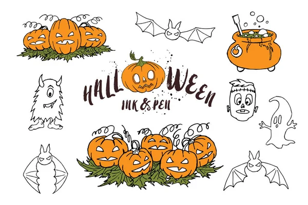 Halloweenfest Vektor Ikoner Anger Knep Eller Behandla Skrämmande Grafik Halloween — Stock vektor