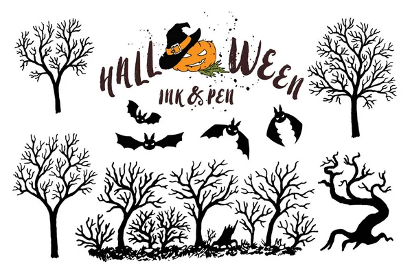 Halloweenfest Vektor Ikoner Anger Knep Eller Behandla Skrämmande Grafik Halloween — Stock vektor