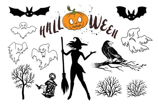 Ensemble Icônes Vectorielles Halloween Party Trick Traiter Graphique Effrayant Fête — Image vectorielle