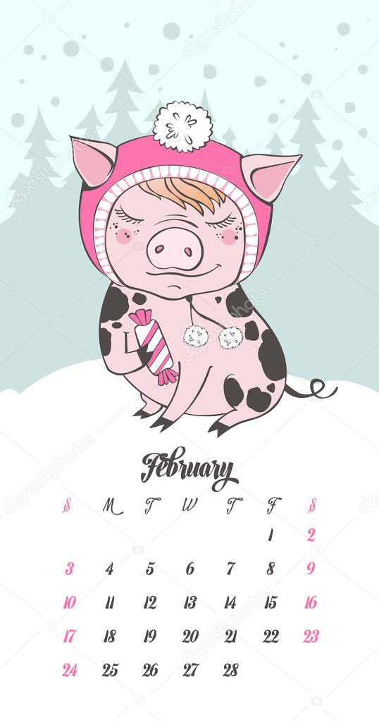 Set of cute pig farm cartoon characters. Chinese symbol of the 2019 year. Happy New Year. Cute animal illustration.