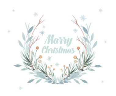 Noel çelenk kartı. Kış suluboya resim illüstrasyon. Berry çelenk Noel tebrik için. Yeni yıl tatil çerçeve.
