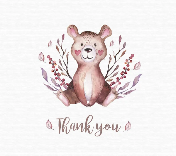 Cute Baby Animal Nursery Bear Isolated Illustration Children Watercolor Boho — Stock Photo, Image