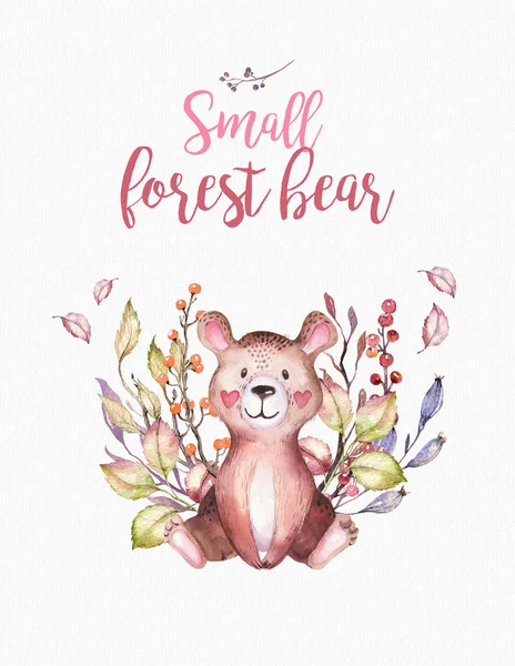 Cute Baby Animal Nursery Bear Isolated Illustration Children Watercolor Boho — Stock Photo, Image