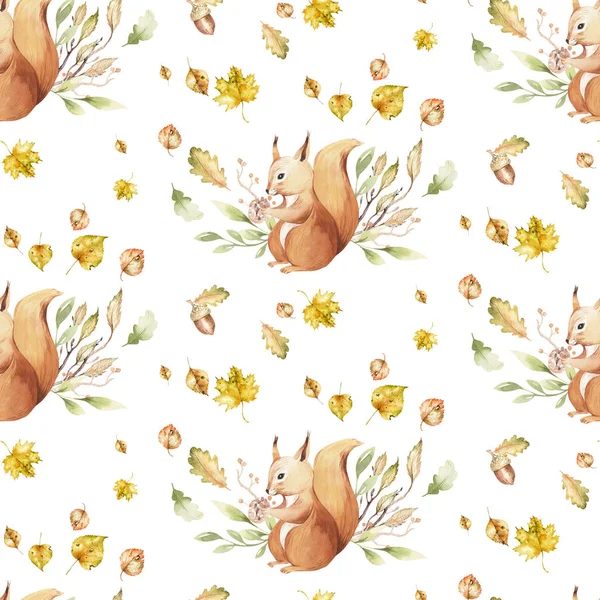 귀여운 마우스와 어린이 다람쥐 수채화 고슴도치 손으로 포스터 — 스톡 사진