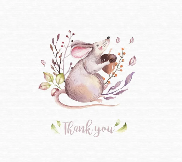 Cute baby animal nursery mouse isolated illustration for children. Watercolor boho forest drawing watercolourimage Perfect for nursery posters, pattern