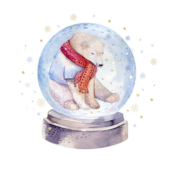 Ilustración Acuarela Lindo Oso Polar Estampado Invierno Ilustración Infantil Aislada —  Fotos de Stock