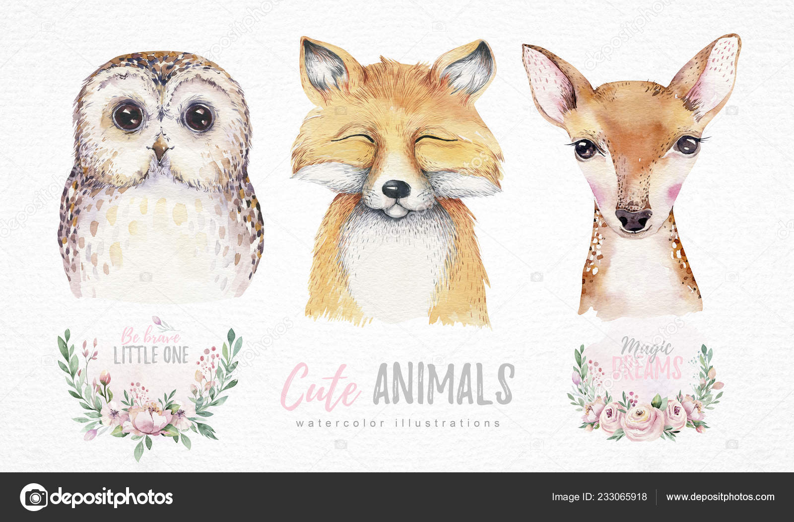 Watercolor Set Forest Cartoon Isolated Cute Baby Fox Deer Owl Stock Photo By C Mykef Watercolor Set Forest Cartoon Isolated Cute Baby Fox Deer Owl Stock Photo By C Mykef