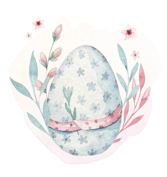 Handgezeichnetes Aquarell Glückliche Ostern Set Mit Eiern Design Mit Korb — Stockfoto